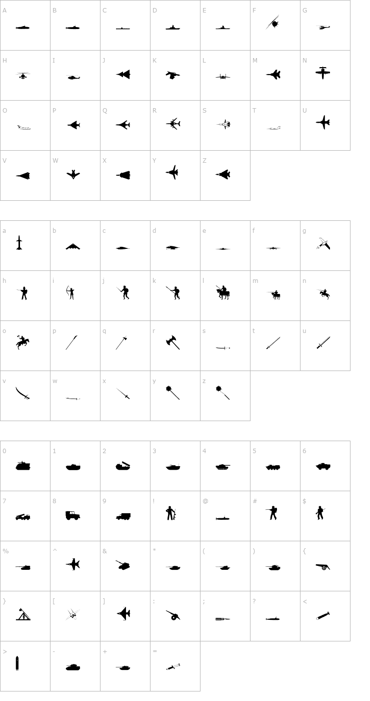 Character Map Military Font