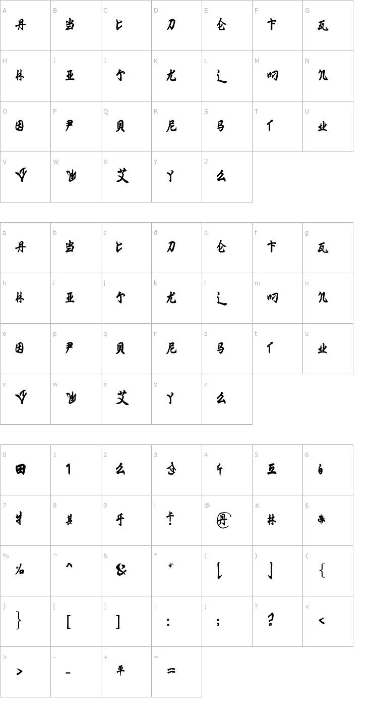Character Map Ming Imperial Font
