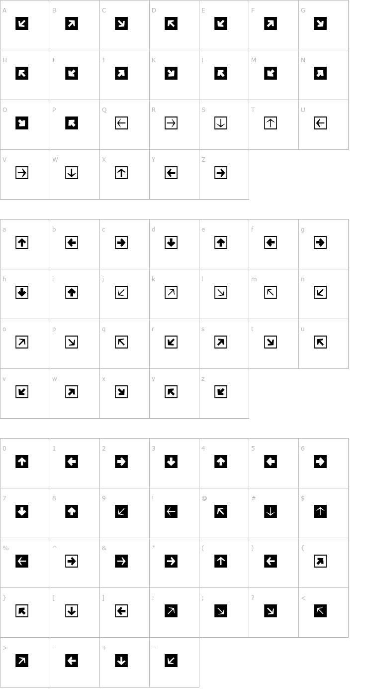 Character Map Mini Pics Directional SA Font