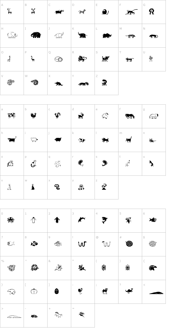 Character Map Mini Pics Lil Critters Font