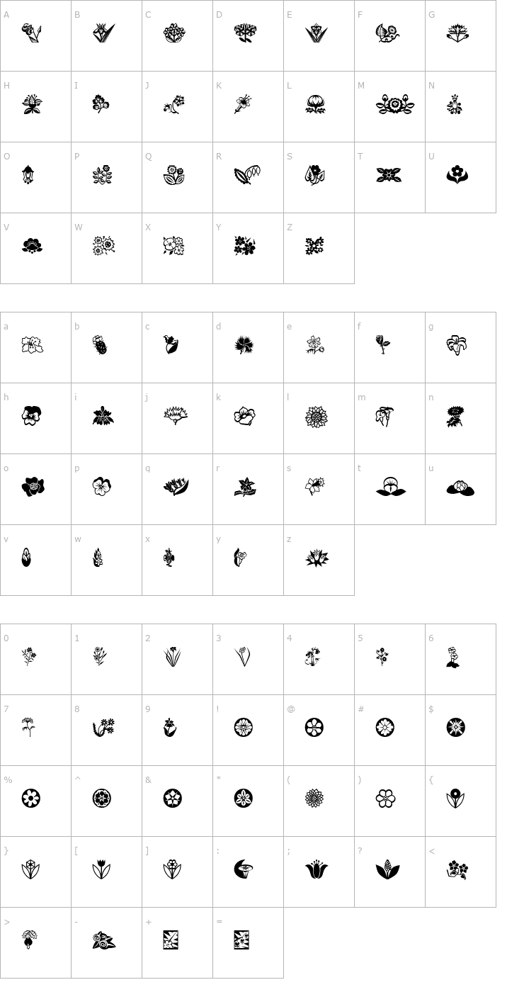 Character Map Mini Pics Lil Flowers Font
