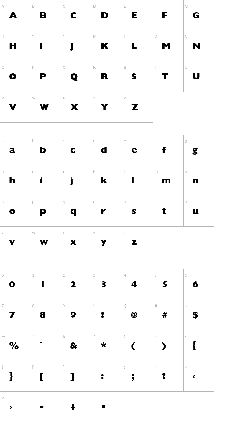 Character Map Minicar Font