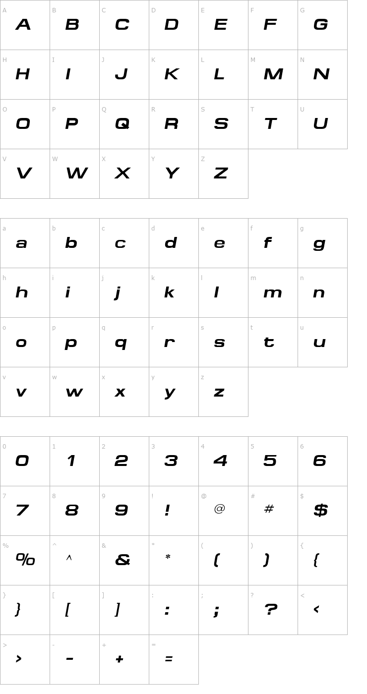 Character Map Minima Expanded SSi Bold Italic Font