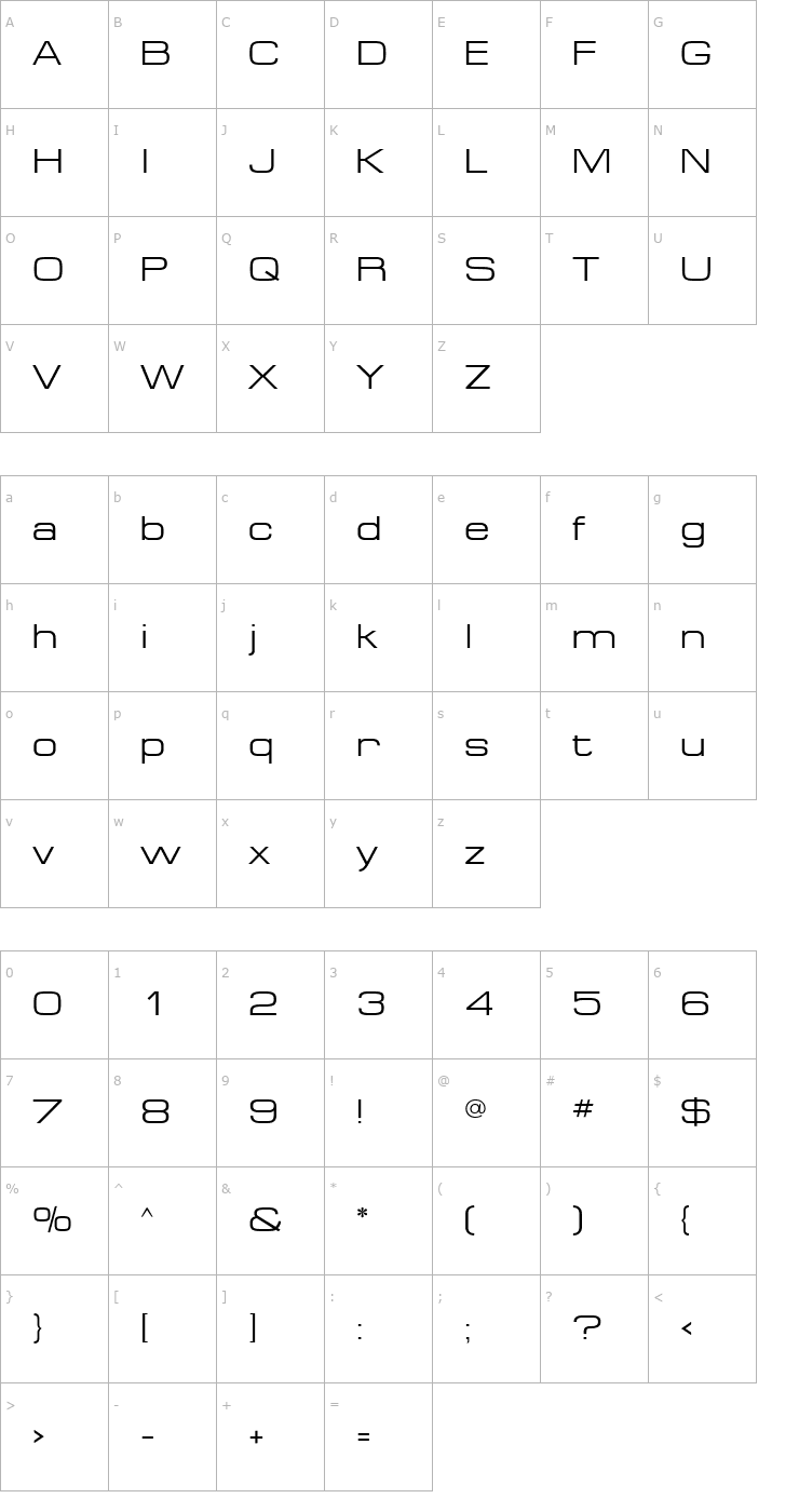 Character Map Minima Expanded SSi Expanded Font