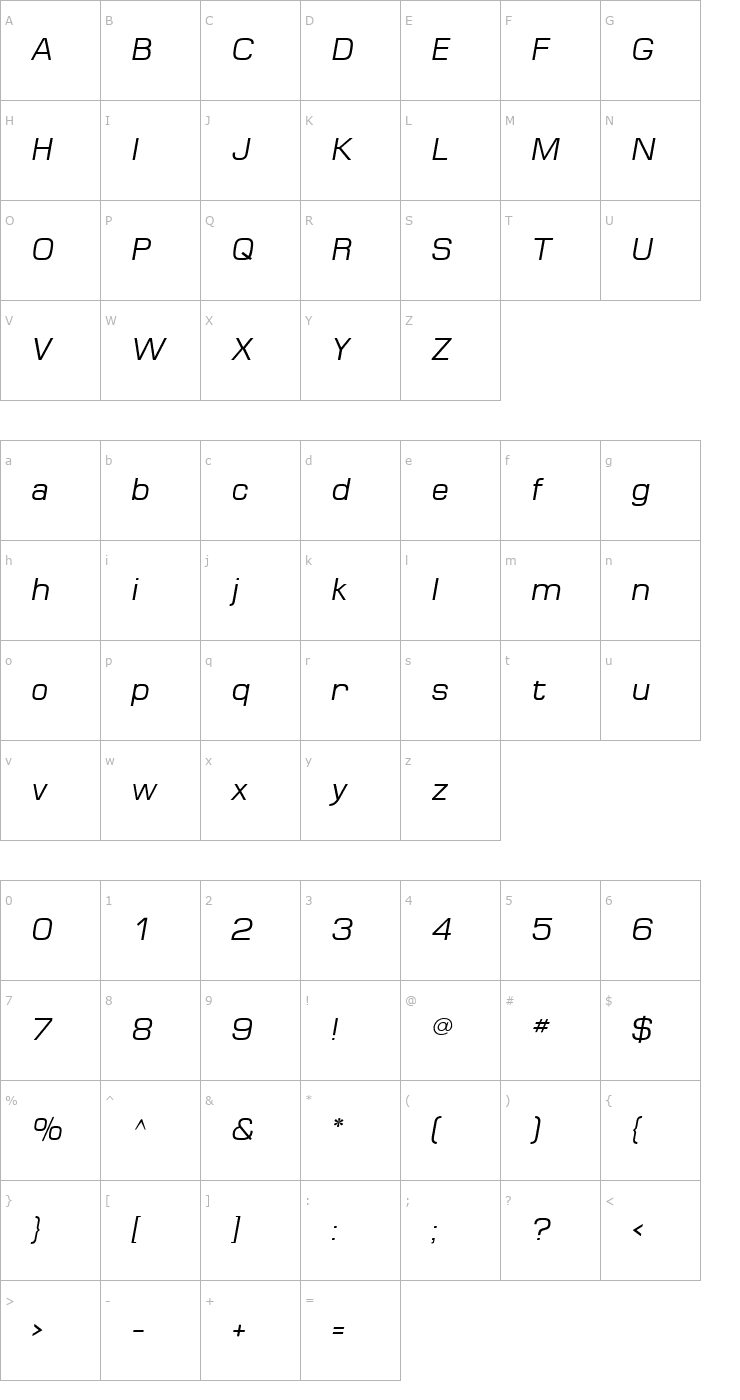 Character Map Minima SSi Italic Font