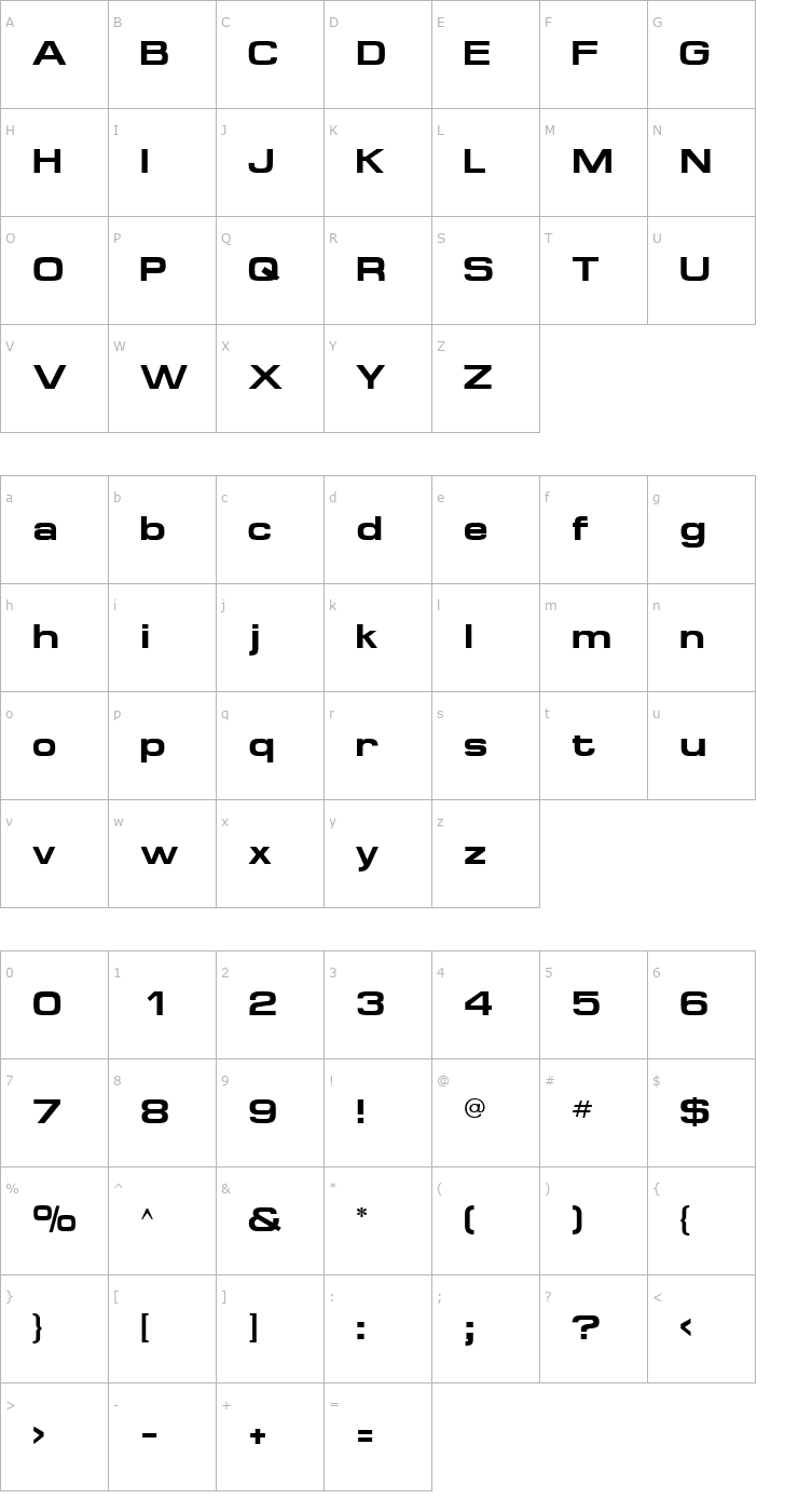 Character Map MinimaExpandedSSK Bold Font
