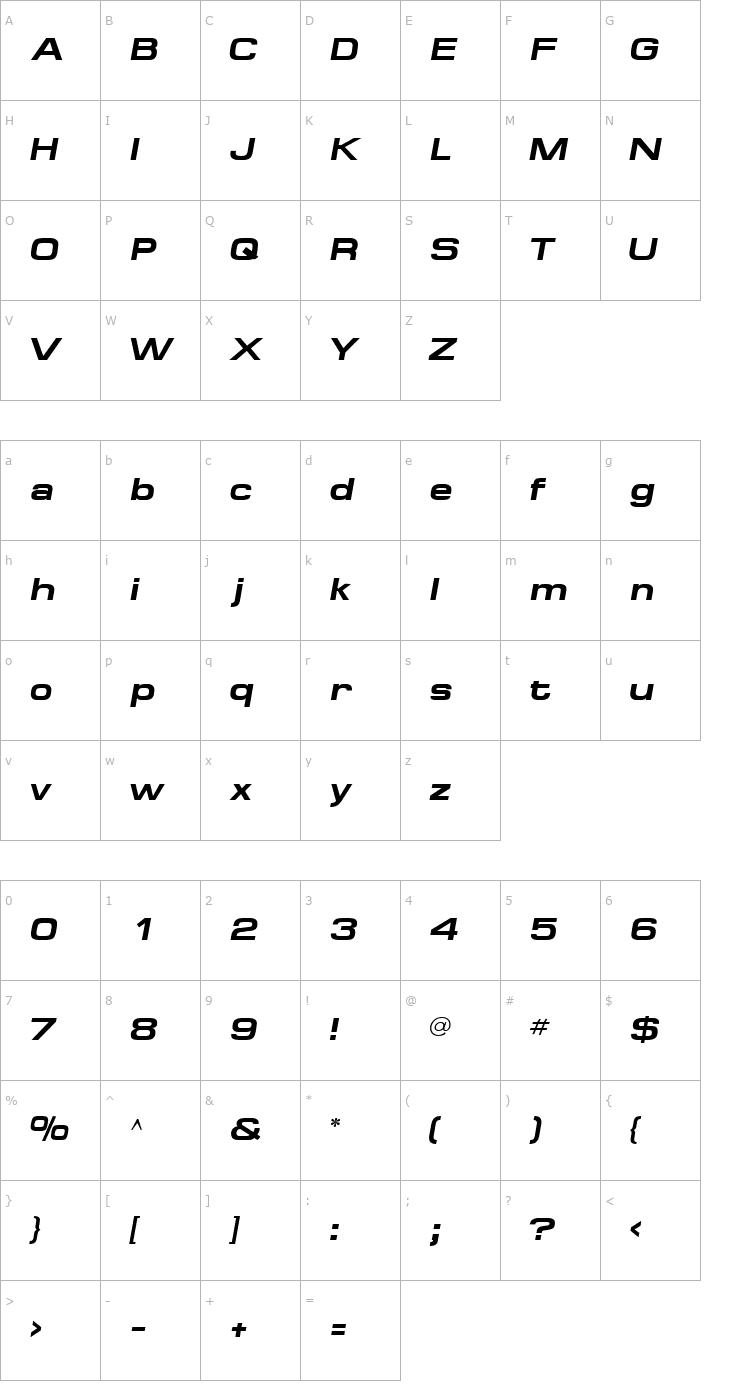 Character Map MinimaExpandedSSK Bold Italic Font
