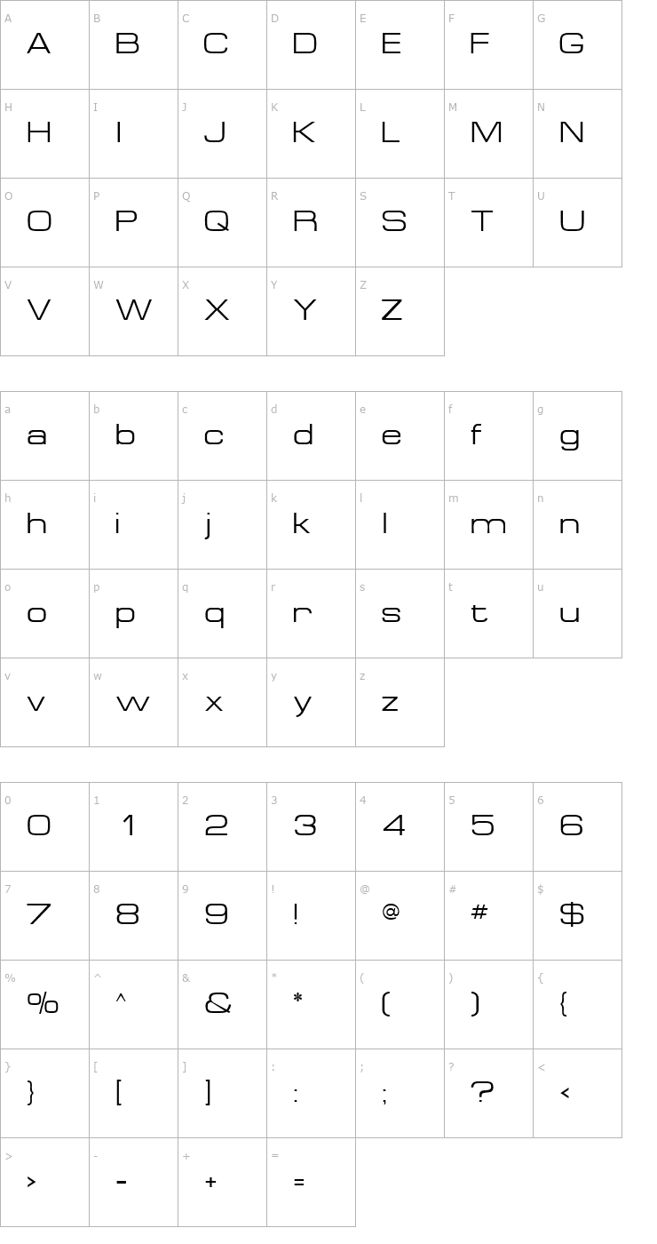 Character Map MinimaExpandedSSK Font