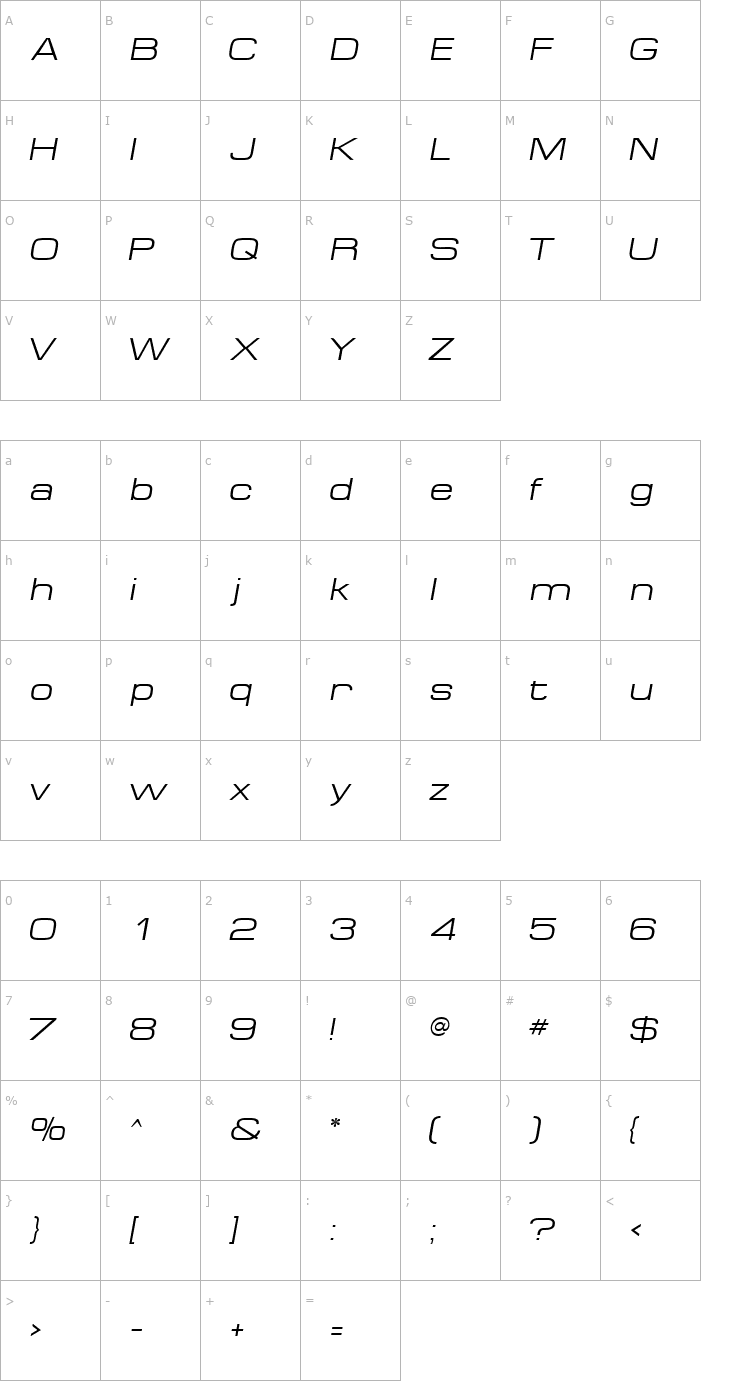Character Map MinimaExpandedSSK Italic Font