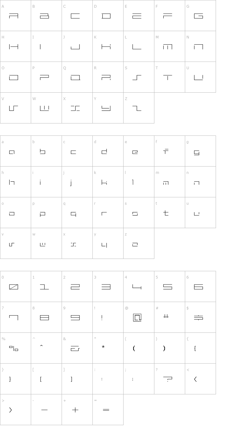Character Map MINIMALHARD2 Font