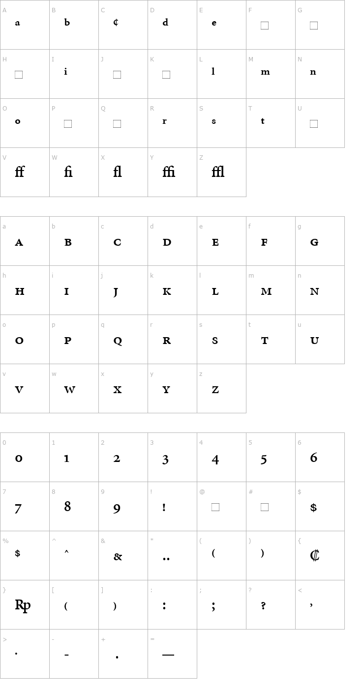 Character Map MinionExpert-SemiBold Font