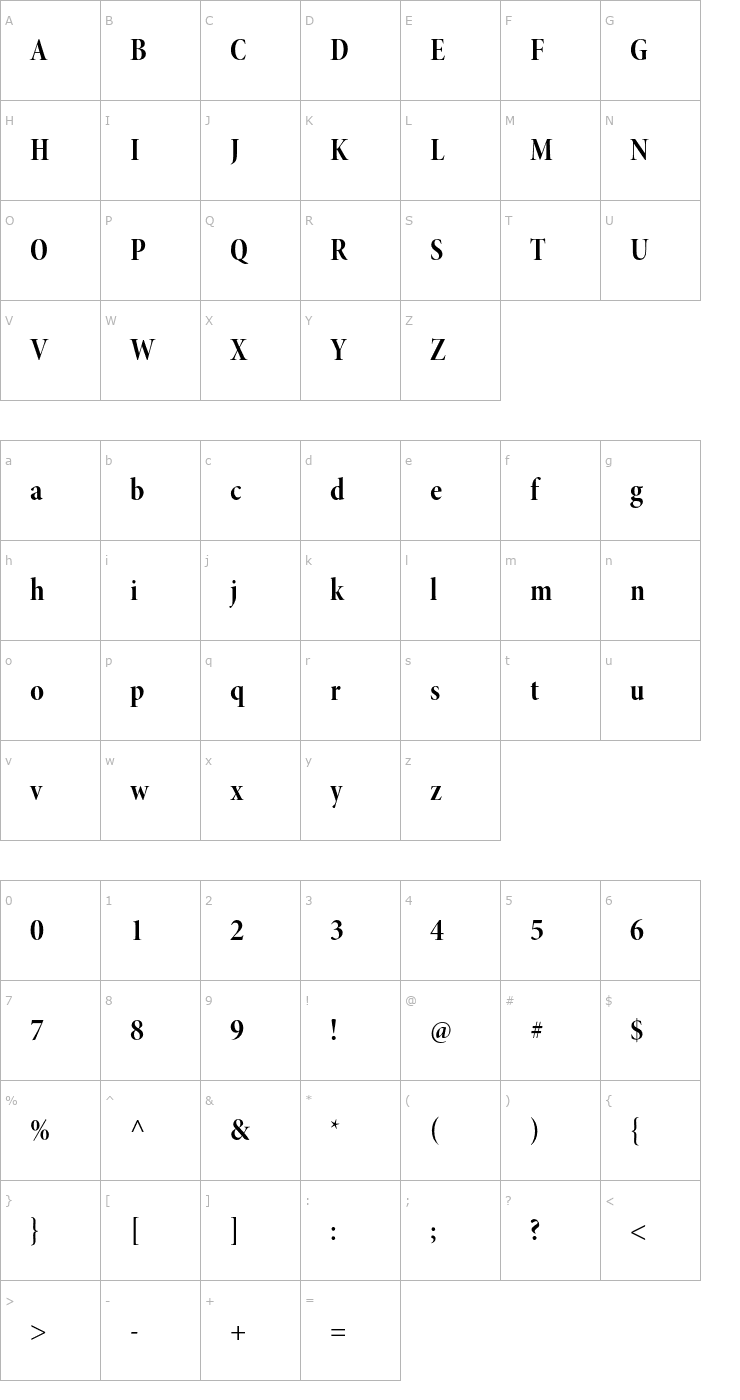 Character Map MinionPro-BoldCnDisp Font