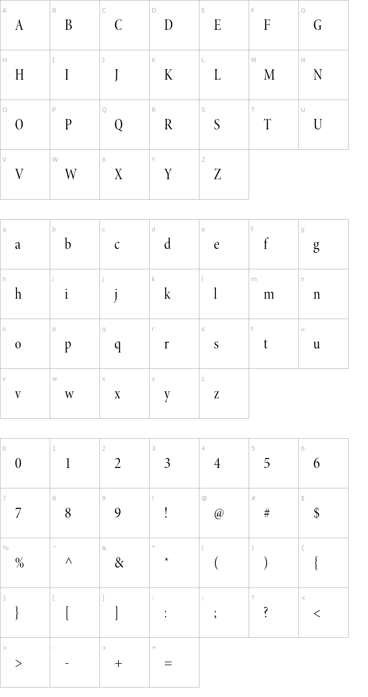 Character Map MinionPro-CnDisp Font