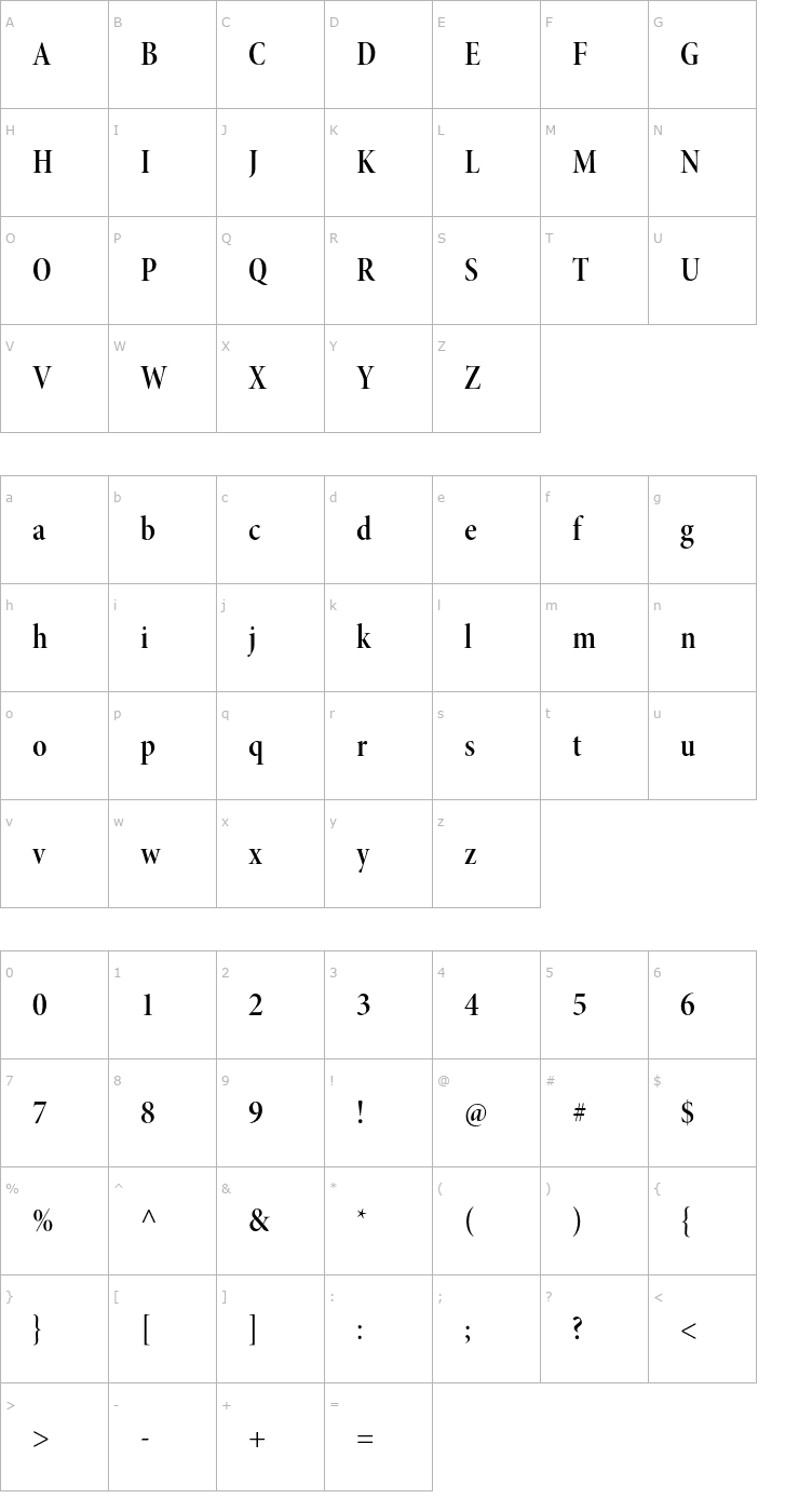 Character Map MinionPro-SemiboldCnDisp Font