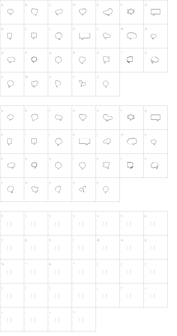 Character Map MiniPics-Balloonies Font