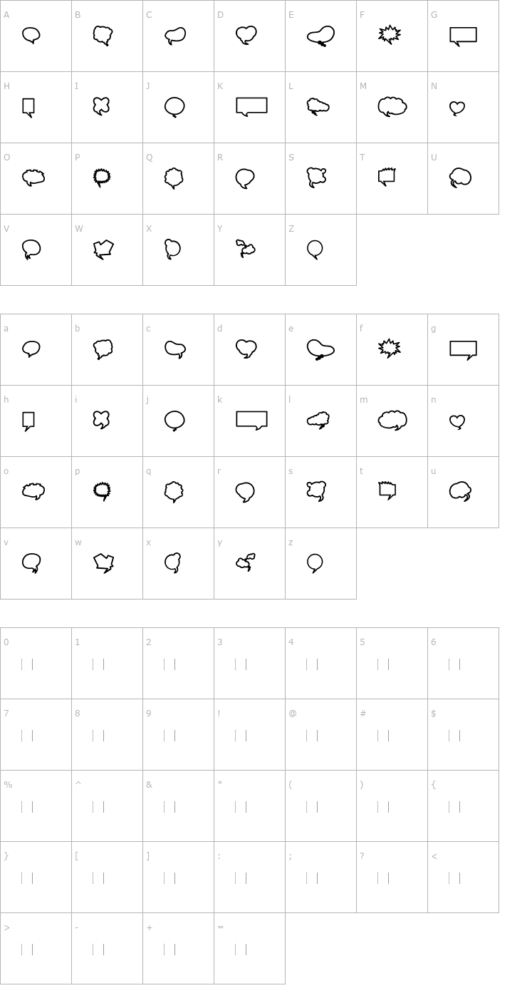 Character Map MiniPics-BallooniesBold Font
