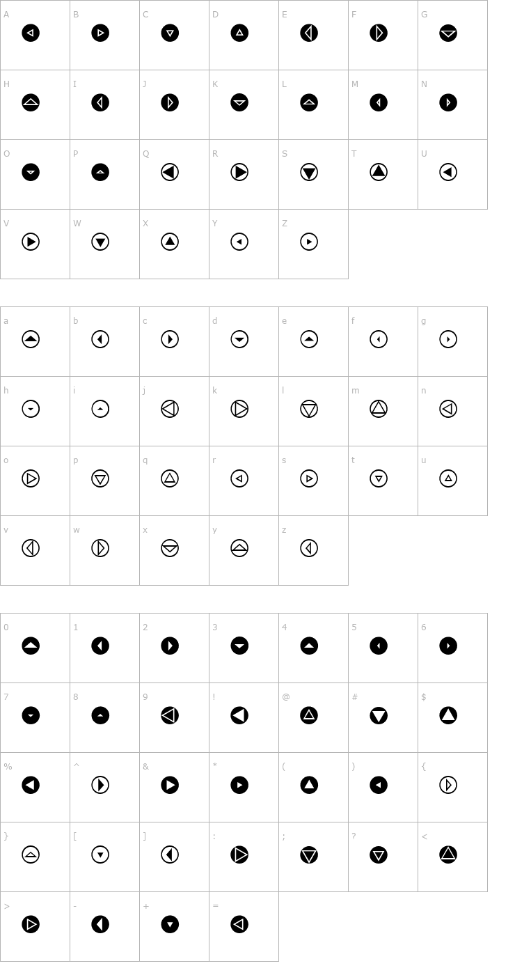 Character Map MiniPics-DirectionalRT Font