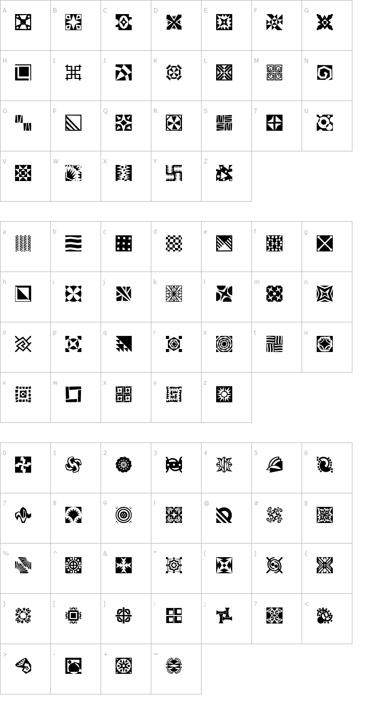 Character Map MiniPics-Doohickies Font