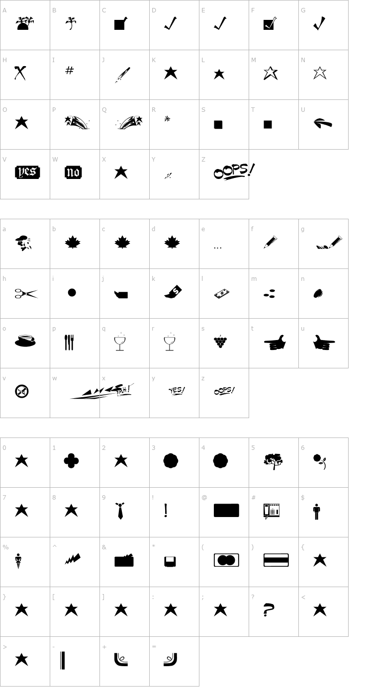 Character Map MiniPics Font