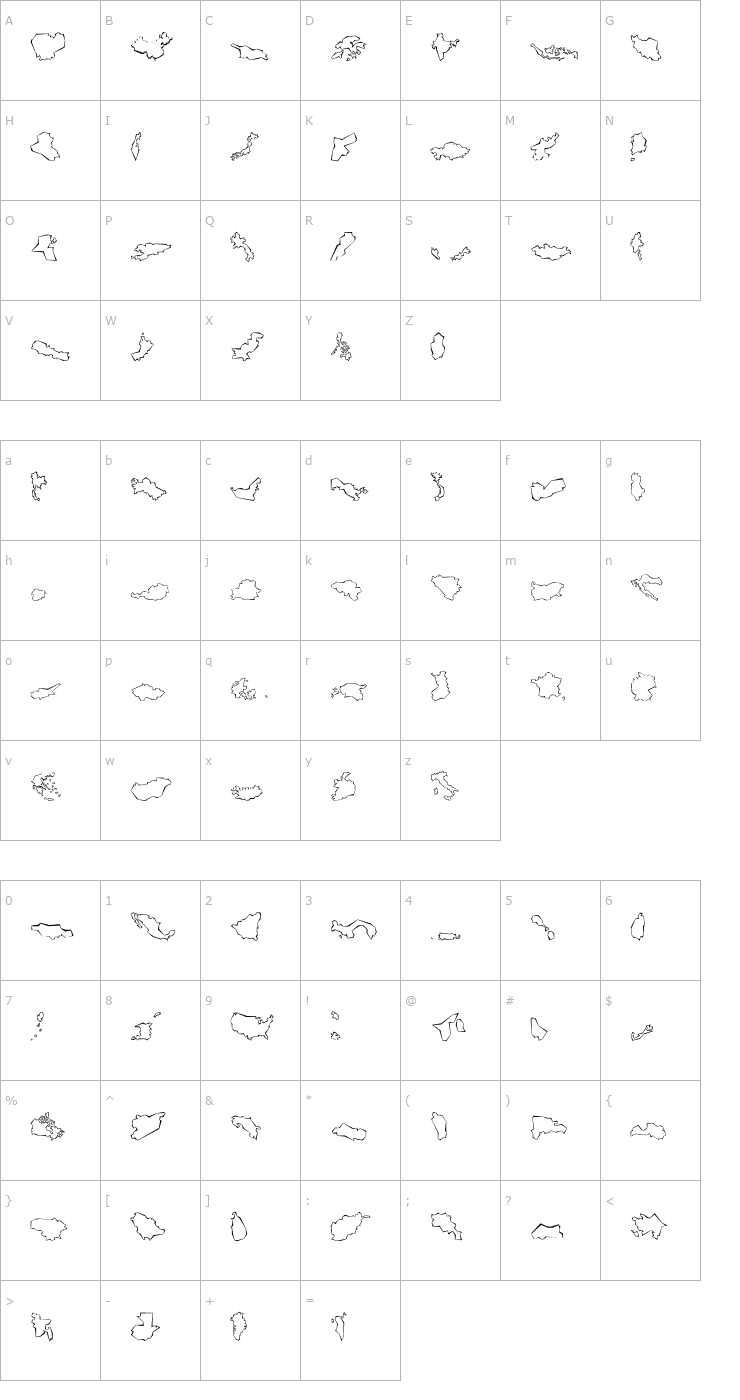 Character Map MiniPics-GlobalNCutout Font