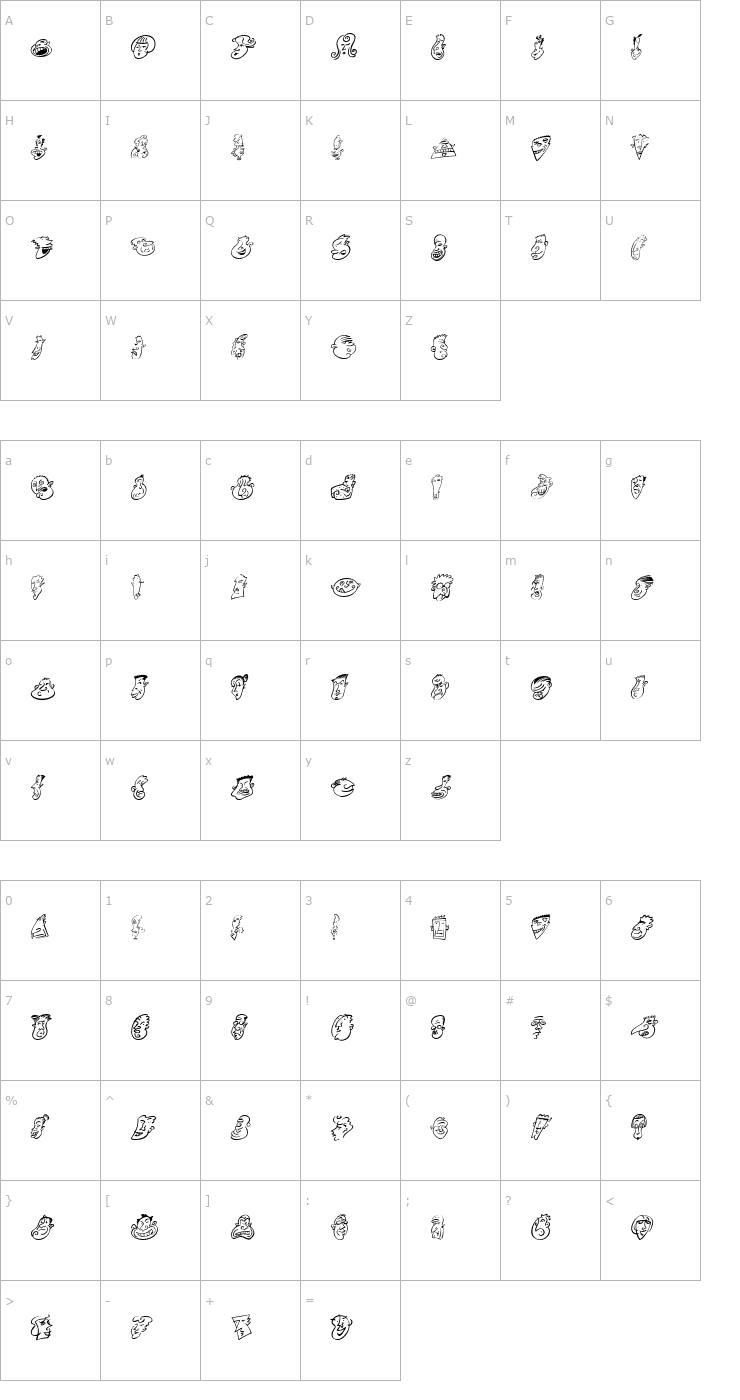 Character Map MiniPics-HeadBuddies Font