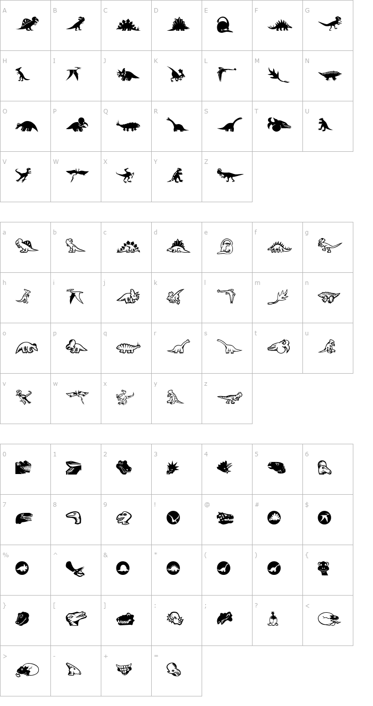 Character Map MiniPics LilDinos Font