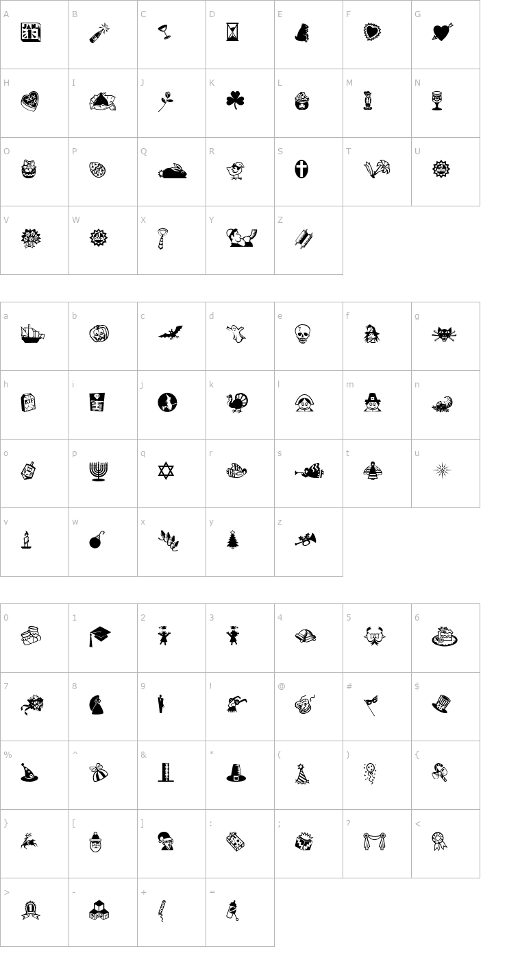 Character Map MiniPics-LilEvents Font