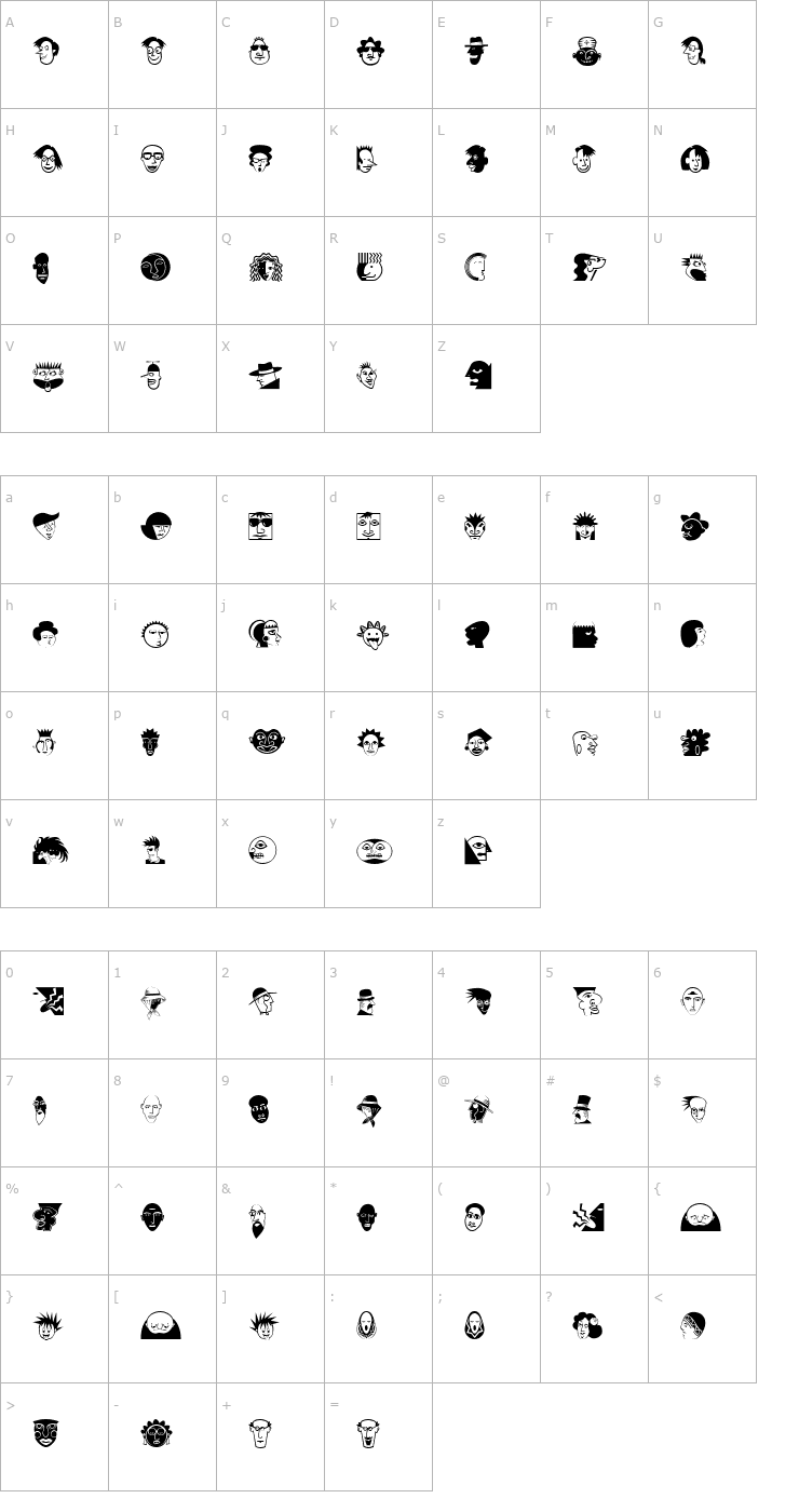 Character Map MiniPics-LilFaces Font
