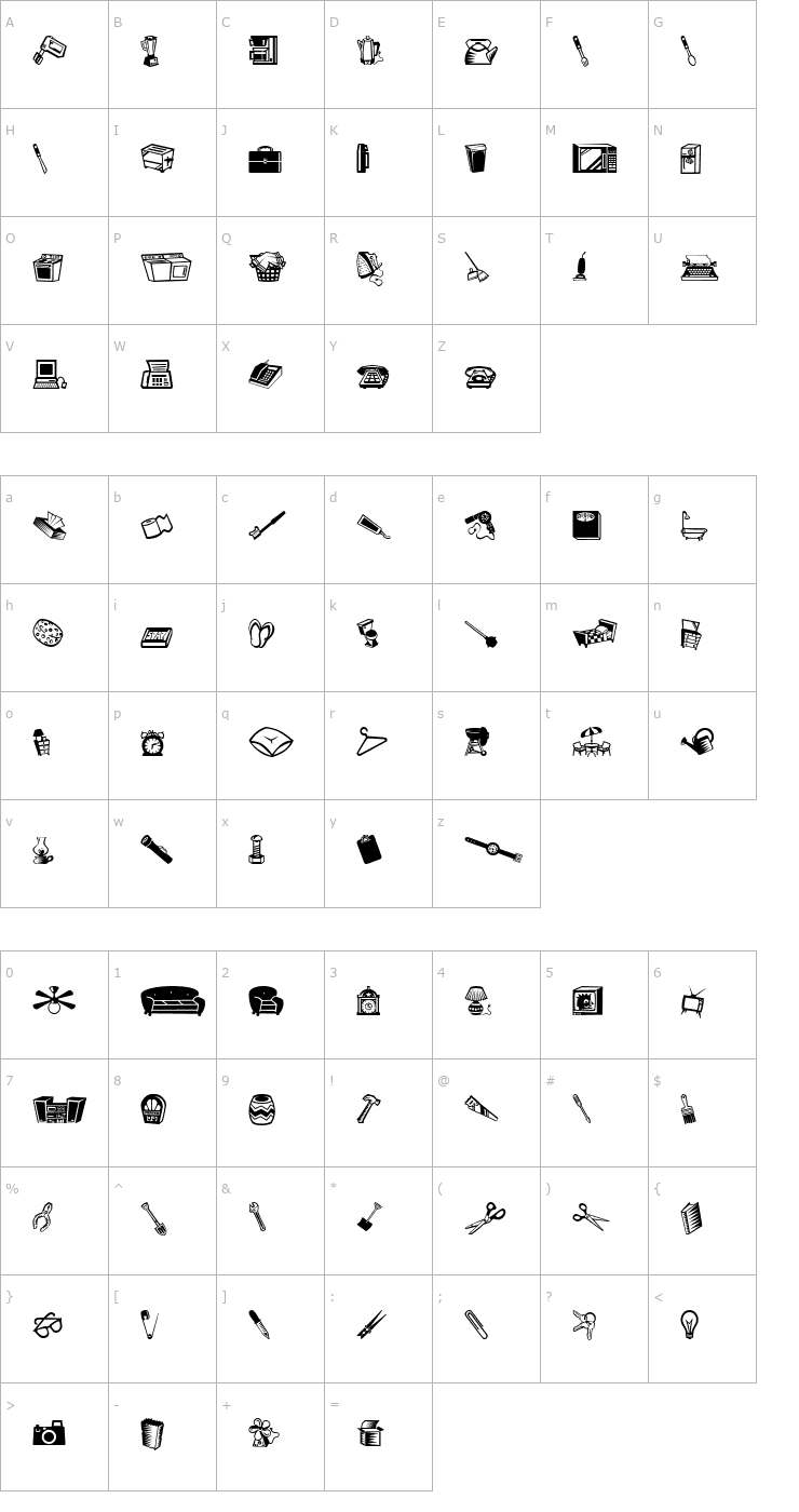 Character Map MiniPics LilStuff Font