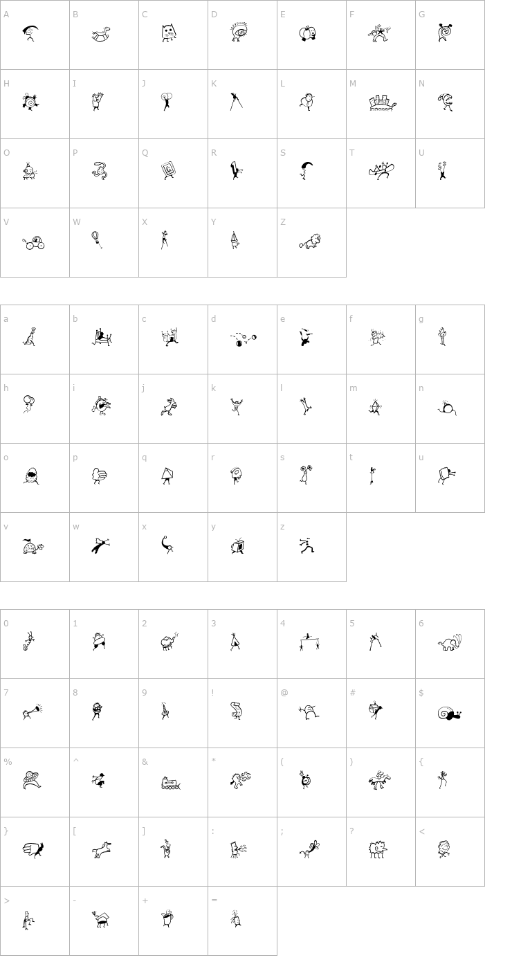 Character Map MiniPics-MardiGrasHop Font