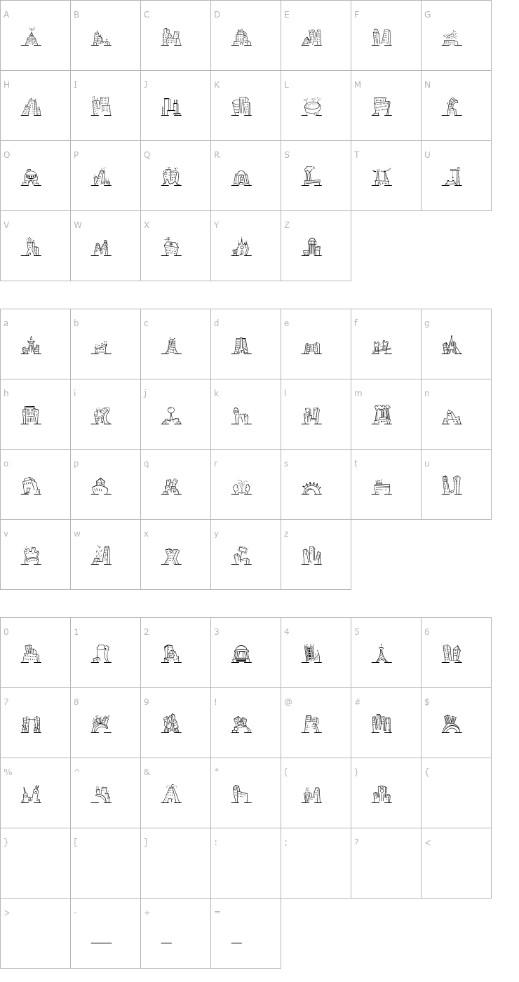 Character Map MiniPics NakedCityDay Font