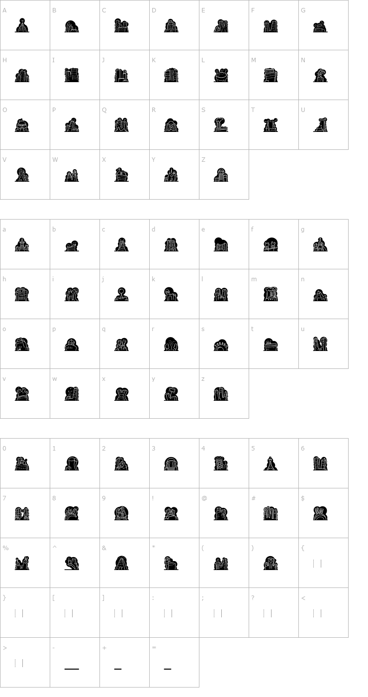 Character Map MiniPics-NakedCityNight Font