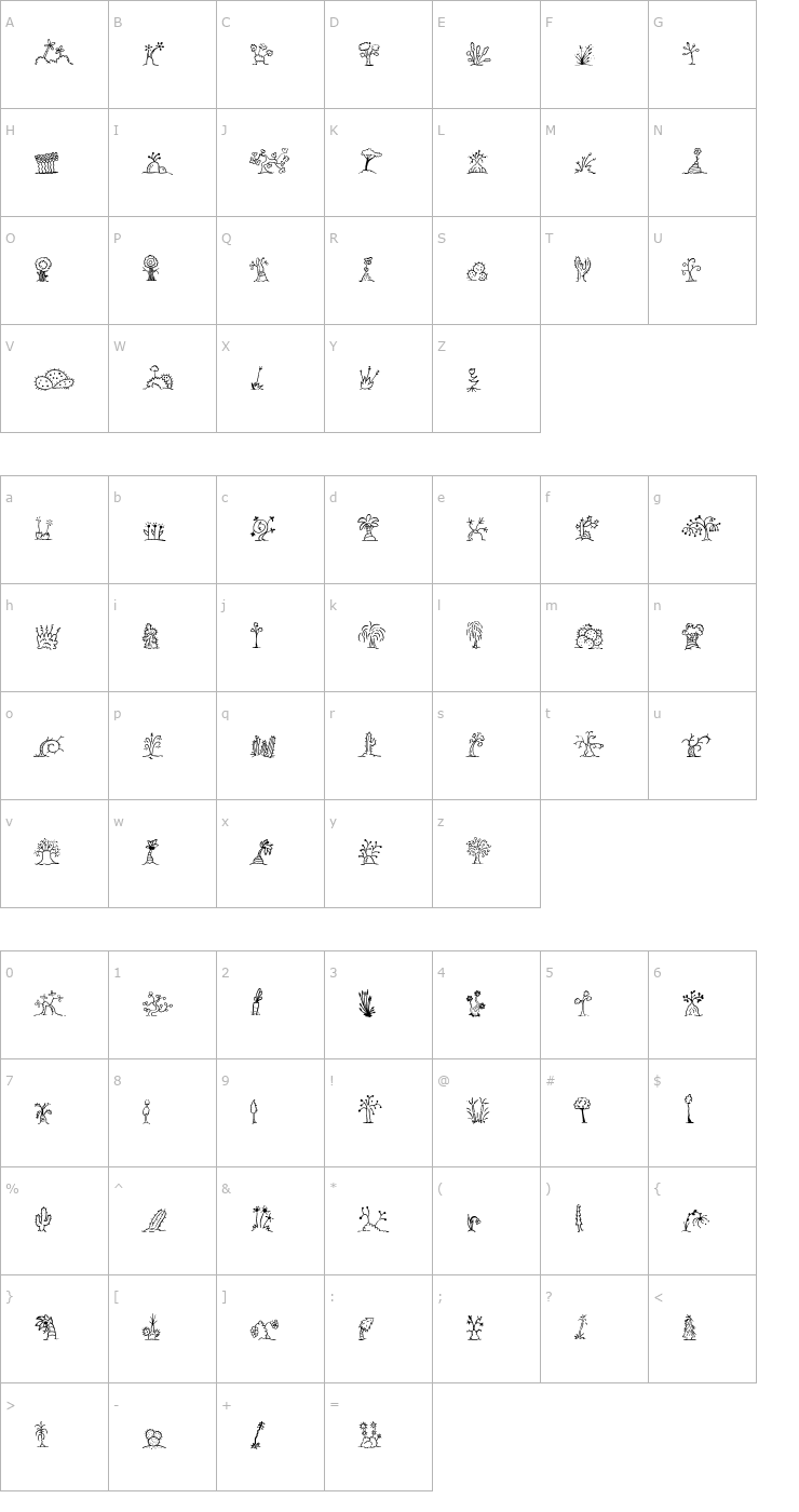 Character Map MiniPics UprootedTwig Font