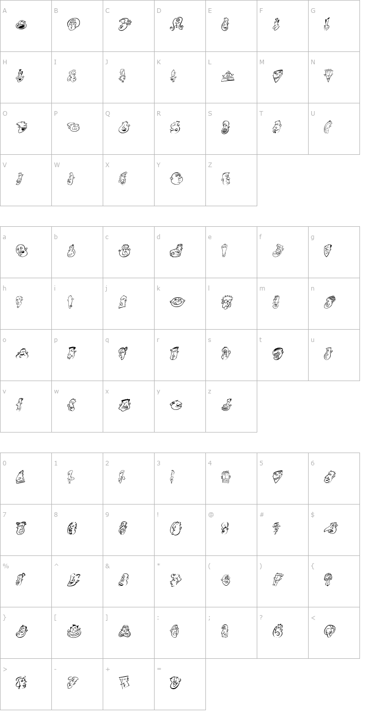 Character Map MiniPicsHeadBuddies Font