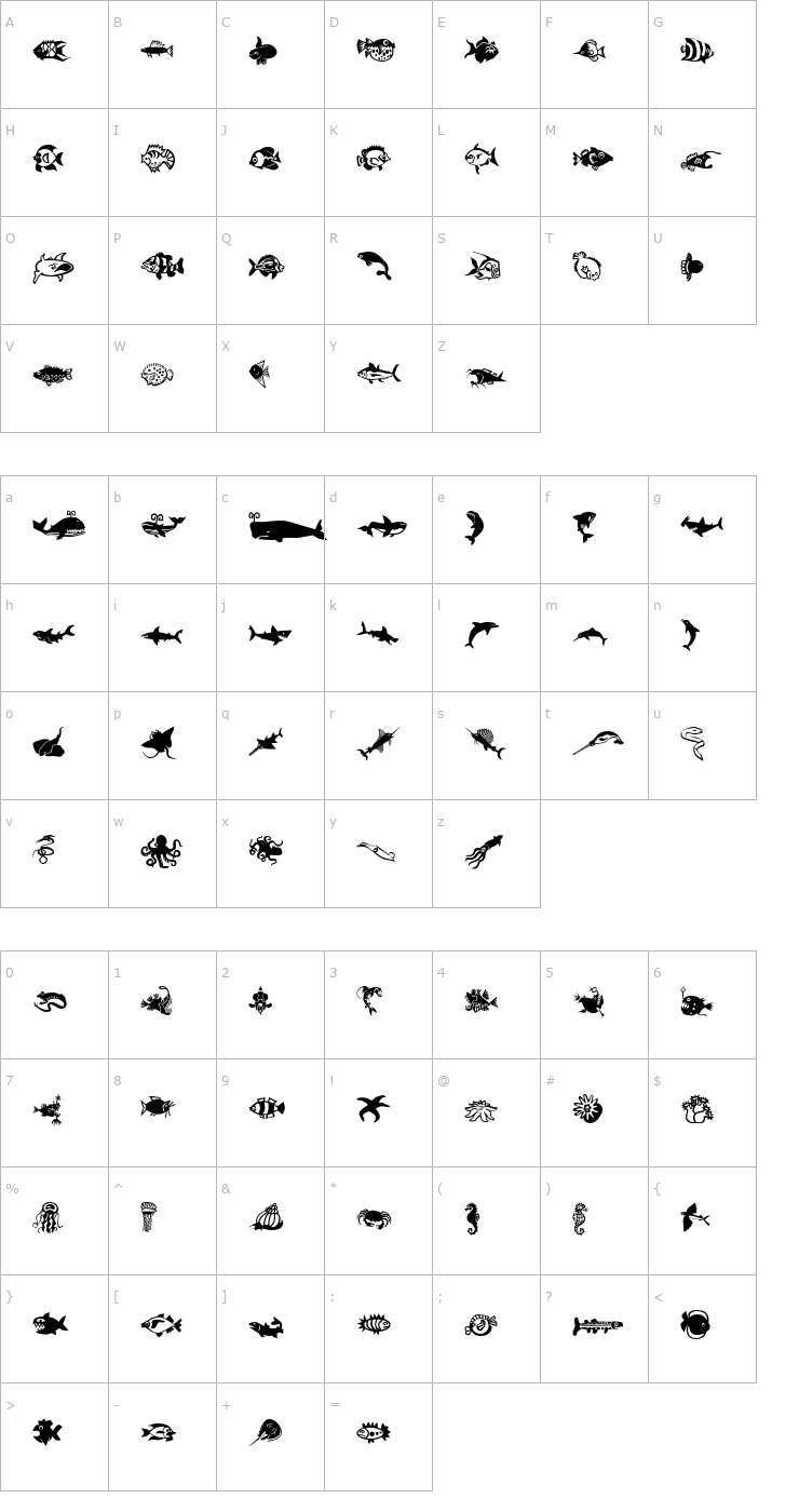 Character Map MiniPicsLilFishies Font