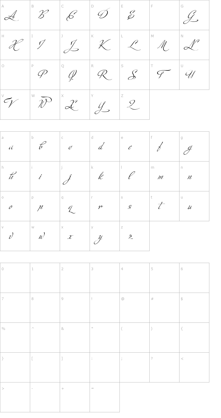 Character Map Ministry Script Stylistic HFF Font