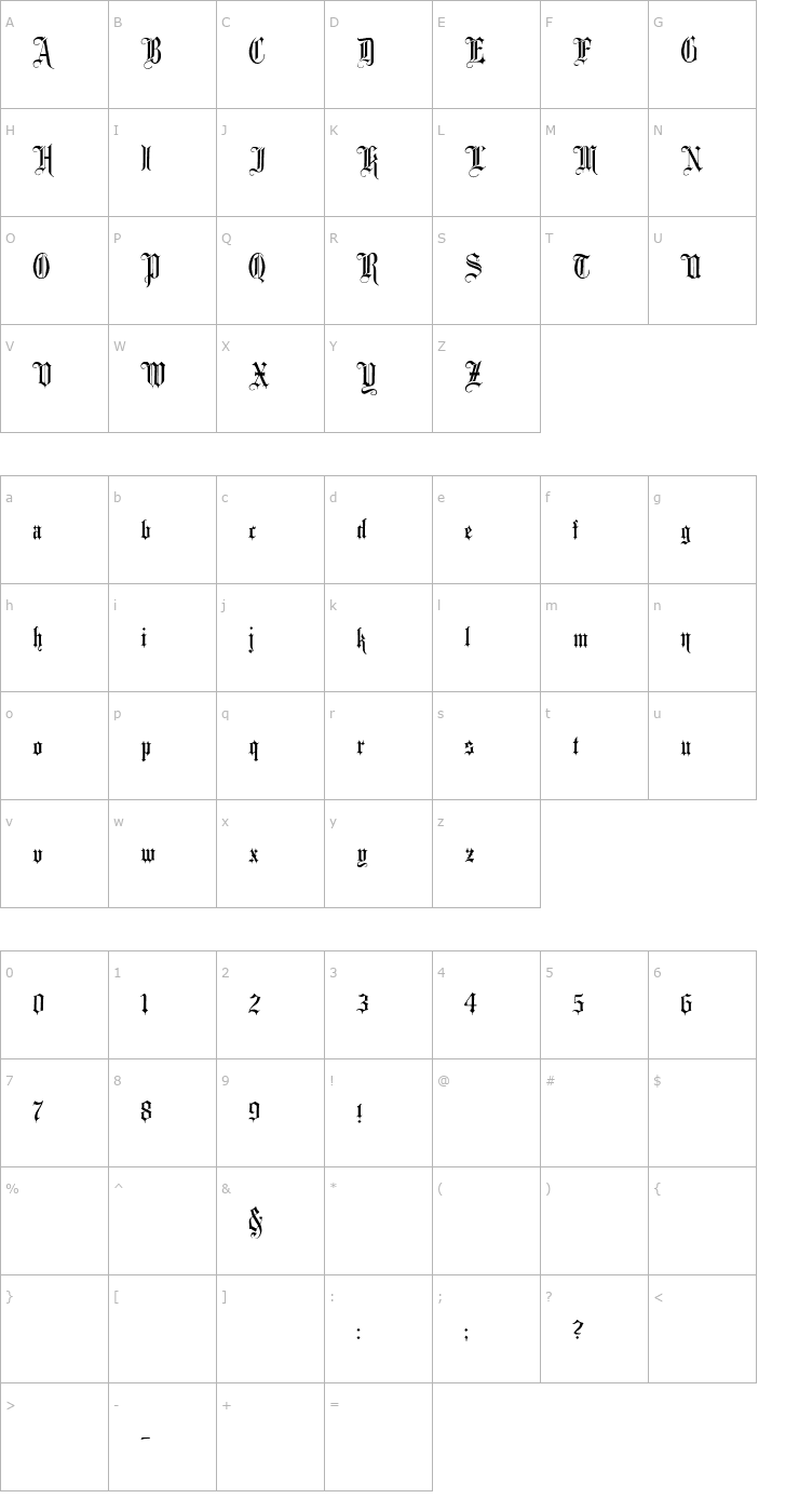Character Map Minster No 1 Font