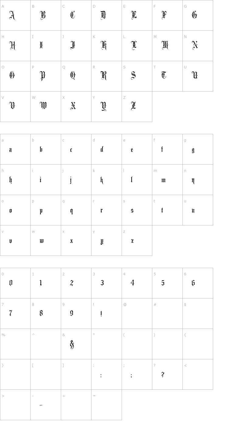 Character Map Minster No 3 Font