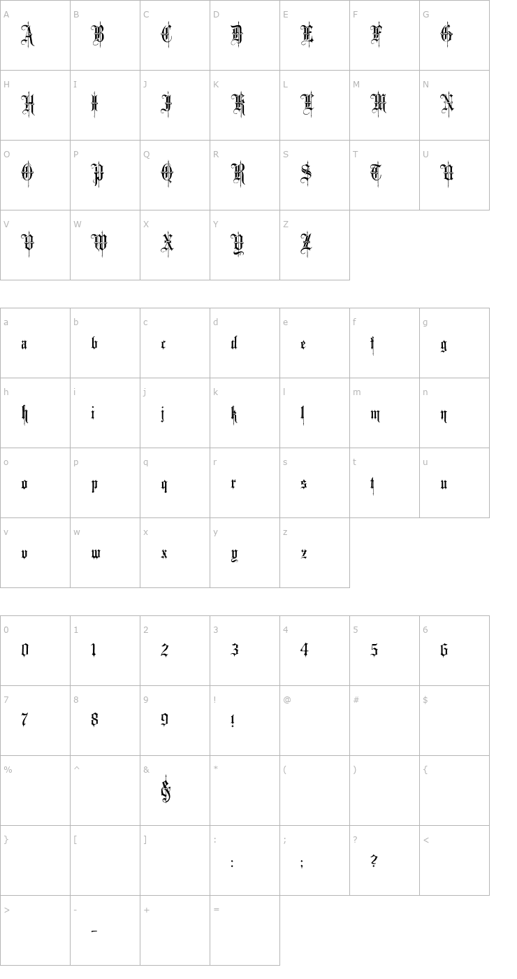 Character Map Minster No 4 Font