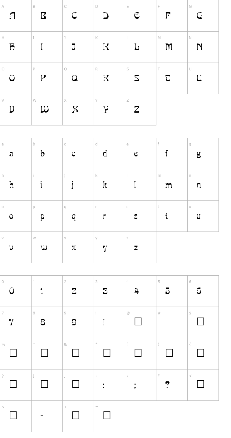 Character Map Mira Font