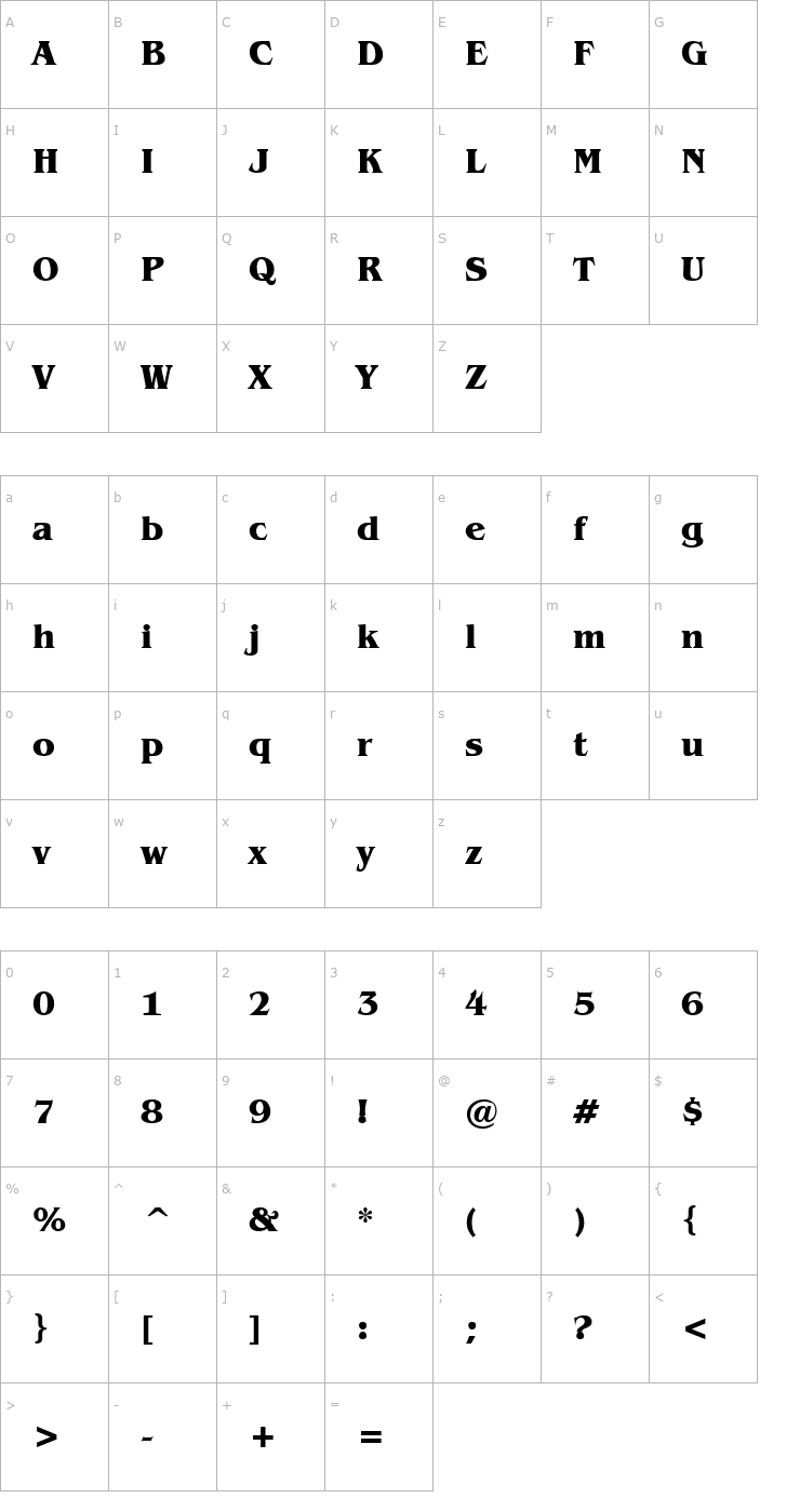 Character Map Mirage Bold Font