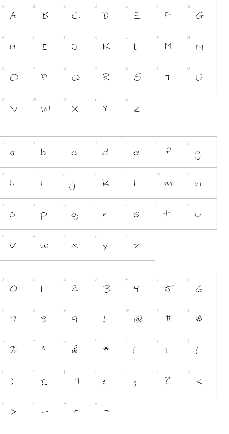 Character Map MiriamsHand Regular Font