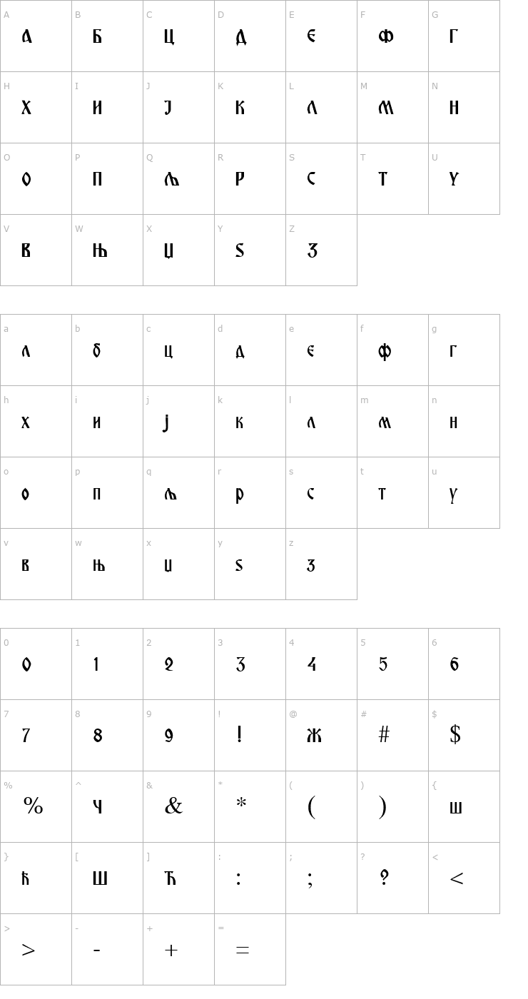 Character Map Miroslav Font