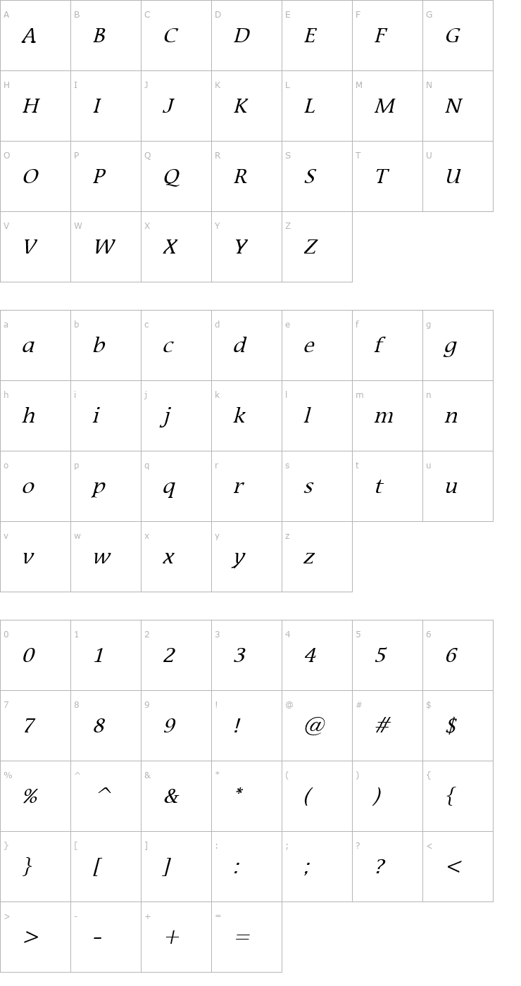 Character Map Mirror Italic Font