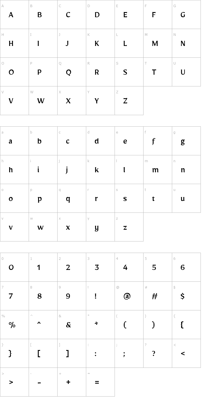 Character Map Mirza Medium Font