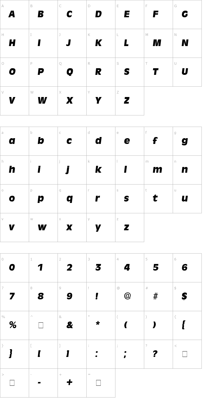 Character Map Misce Display SSi Italic Font
