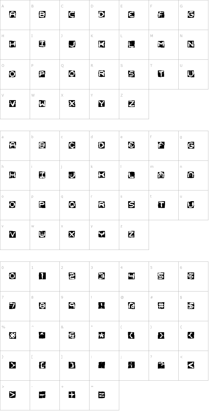 Character Map Mishmash 4x4o BRK Font