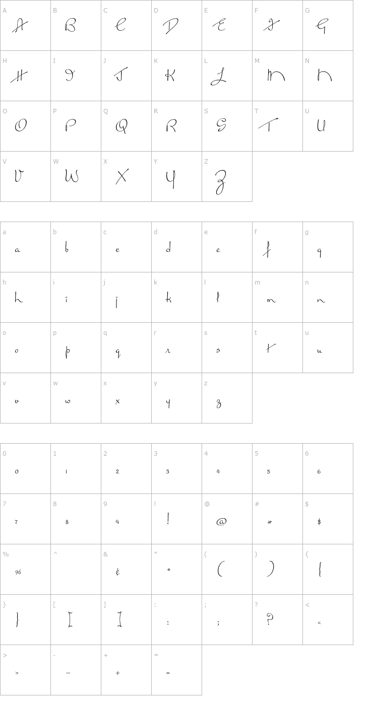 Character Map Miss Lankfort Font