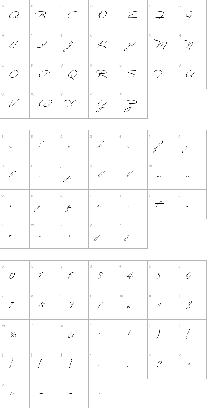 Character Map Miss Stanfort Font
