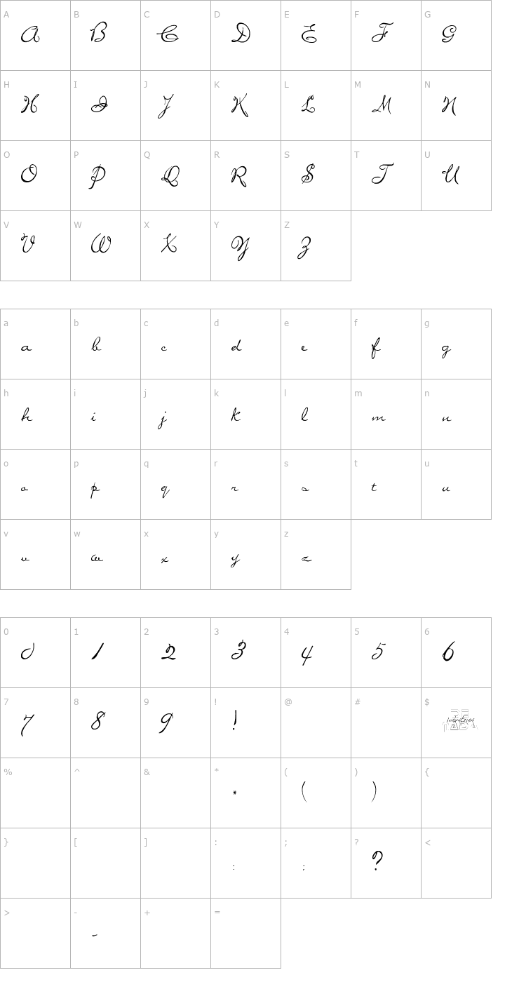 Character Map MissBrooks Font